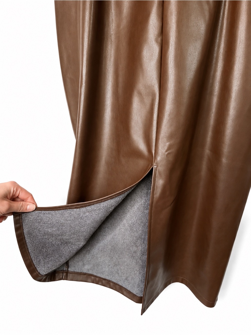 COMMENSE Dark Brown Tone Faux Leather Square Neck Midi Dress Size L NWT - Picture 8 of 16